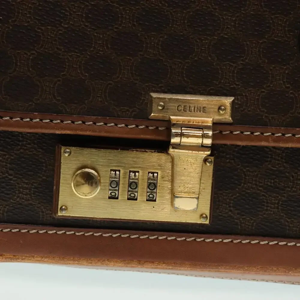 CELINE Macadam Canvas Trunk Pvc Leather Gold Brown